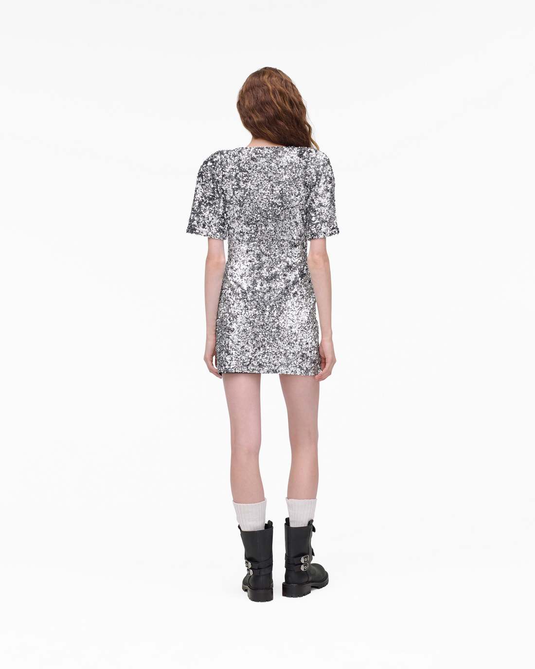 Sequin V-Neck Knit Dress Silver Marc Jacobs