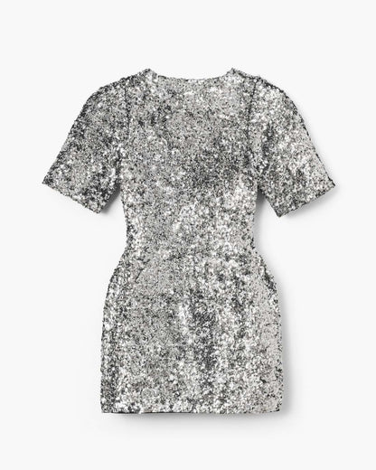 Sequin V-Neck Knit Dress Silver Marc Jacobs