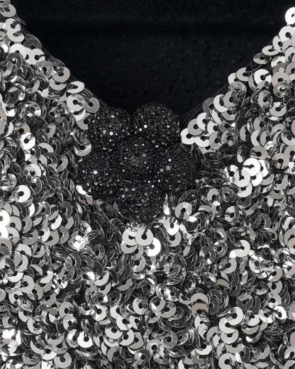Sequin V-Neck Knit Dress Silver Marc Jacobs