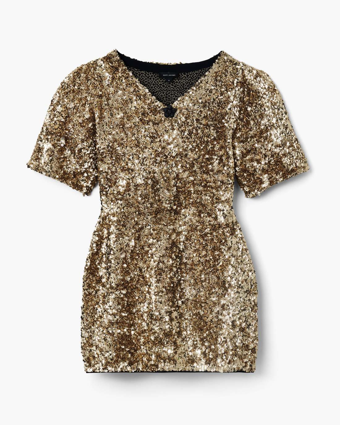 Sequin V-Neck Knit Dress Gold Marc Jacobs