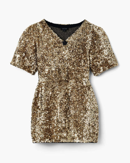 Sequin V-Neck Knit Dress Gold Marc Jacobs