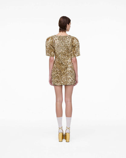 Sequin V-Neck Knit Dress Gold Marc Jacobs