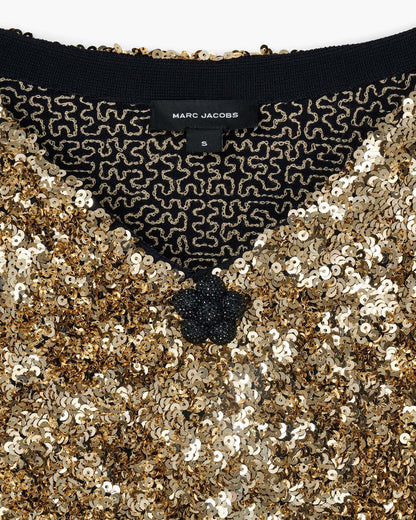 Sequin V-Neck Knit Dress Gold Marc Jacobs
