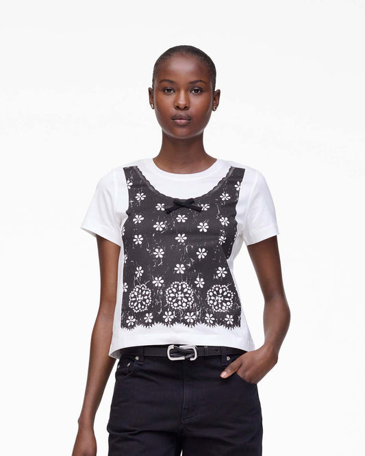 Trompe L'Oeil Eyelet Slim Tee White Multi Marc Jacobs