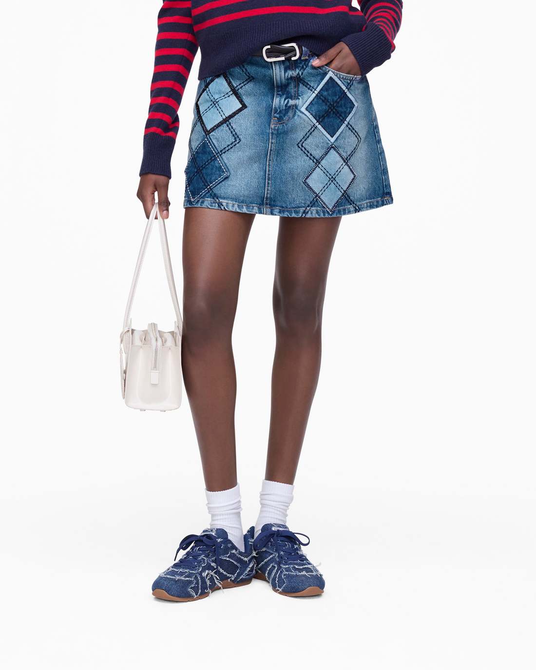 Argyle Patchwork Mini Skirt Bright Indigo Marc Jacobs