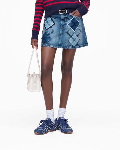Argyle Patchwork Mini Skirt Bright Indigo Marc Jacobs