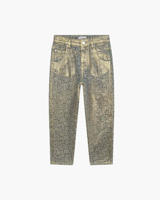 The Metallic Jumbled Logo Jeans Gold Marc Jacobs